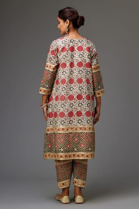 Shop Kora Red Silk, Cotton Cut Work, Chanderi Hand Block Print A-line Kurta Set at Aza Fashions Shop_Kora_Red Silk, Cotton Cut Work, Chanderi Hand Block Print A-line Kurta Set _at_Aza_Fashions