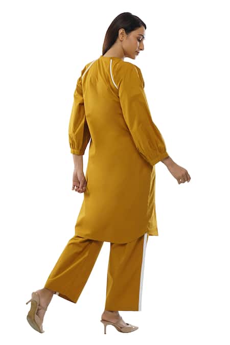 Khat Frill Collar Cotton Dress & Pant Set 