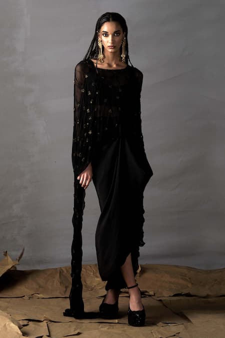 AK-OK Top & Skirt Set With Embroidered Dupatta Cape 