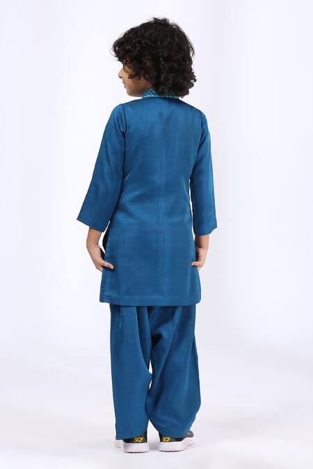 Shop Neha Gursahani Blue Satin, Silk Embroidery Yoke Kurta And Salwar Set at Aza Fashions Shop_Neha Gursahani_Blue Satin, Silk Embroidery Yoke Kurta And Salwar Set _at_Aza_Fashions