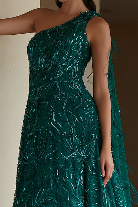 Nadine Dhody Analise One Shoulder Embroidered Gown 