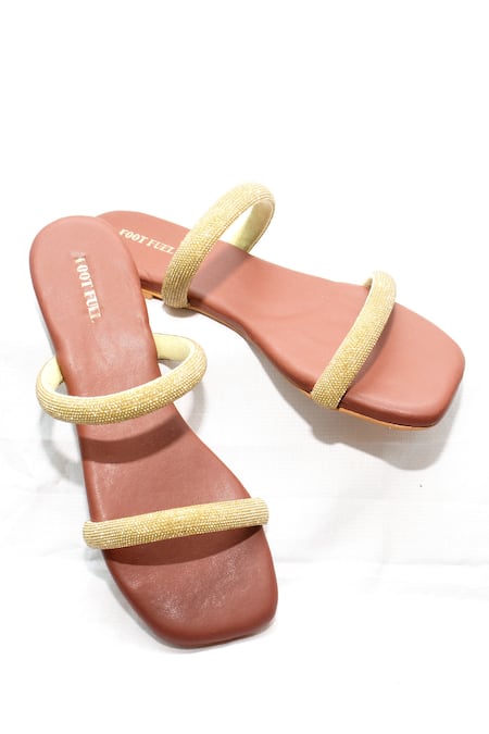 Shop Foot Fuel Brown Maali Rhinestone Embellished Flats at Aza Fashions Shop_Foot Fuel_Brown Maali Rhinestone Embellished Flats _at_Aza_Fashions