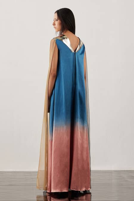 Shop Akhl Multi Color Matte Satin (60% Viscose 40% Fall Panelled Gradient Kaftan Dress at Aza Fashions Shop_Akhl_Multi Color Matte Satin (60% Viscose 40% Fall Panelled Gradient Kaftan Dress _at_Aza_Fashions