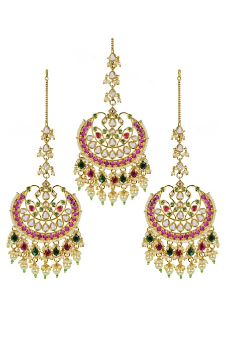 Tizora Kundan Embellished Chandbalis Set 