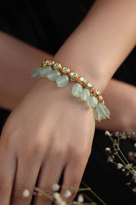 Shop_Do Taara_Green Crystals, Stones Kundan Bracelet _at_Aza_Fashions