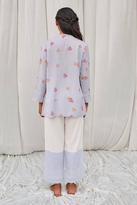 Shop Ayaka Blue Cotton Round Neck Hand Block Printed Top at Aza Fashions Shop_Ayaka_Blue Cotton Round Neck Hand Block Printed Top _at_Aza_Fashions