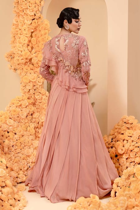 Adi By Aditya Khandelwl Embroidered Bodice Ruffle Gown 
