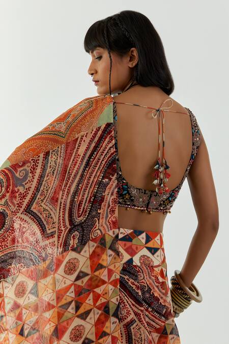 Aseem Kapoor_Black Chanderi Zari Marodi Resham Scoop Neck Kalpa Embroidered Blouse_Online_at_Aza_Fashions