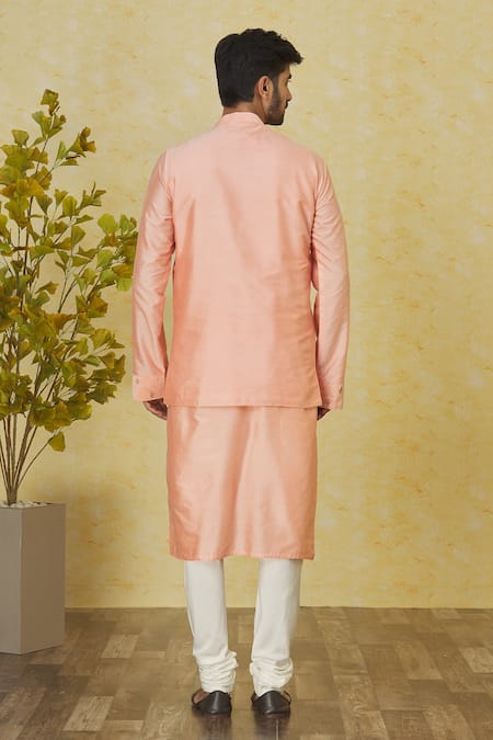 Shop Priyanka Haralalka Pink Silk Sequins Embroidered Bundi Kurta Set at Aza Fashions Shop_Priyanka Haralalka_Pink Silk Sequins Embroidered Bundi Kurta Set _at_Aza_Fashions