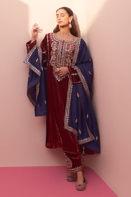 Angad Singh Embroidered Velvet Choga Pant Set 