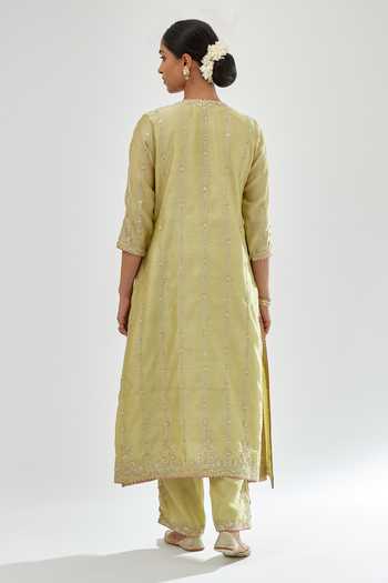 Kora Silk Chanderi Dori Embroidered Kurta Set 