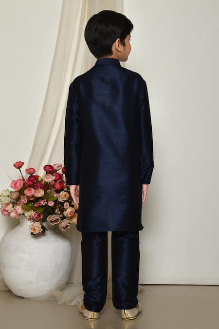 Shop_Petite Pomme_Blue Silk Solid Kurta Set With Pant _at_Aza_Fashions