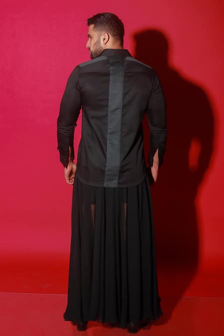 Shop_Echke_Black Cotton Quilted Back Panel Shirt _at_Aza_Fashions