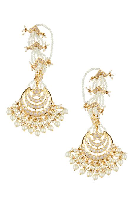 Shop Kiara Gold Plated Crystals, Pearls Embellished Chandbalis at Aza Fashions Shop_Kiara_Gold Plated Crystals, Pearls Embellished Chandbalis_at_Aza_Fashions