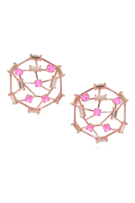 Esme By Aashna Dalmia Pink Embellished Crystal Studs 