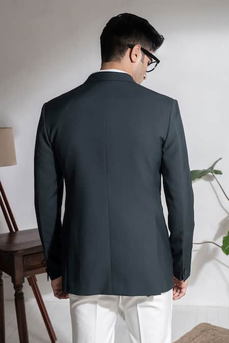 Shop Abkasa Green Terrycloth Embroidery Rosetta Linear Pattern Coat And Pintucks Trouser Set at Aza Fashions Shop_Abkasa_Green Terrycloth Embroidery Rosetta Linear Pattern Coat And Pintucks Trouser Set _at_Aza_Fashions