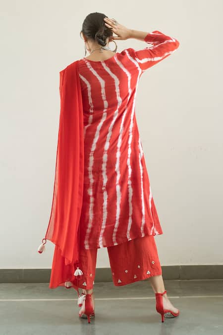 Women Off-White-Red Cotton Print Straight Kurta with Palazzo - Poshakhub