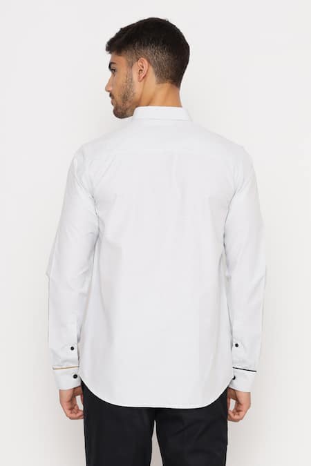 Shop_Lacquer Embassy_Gray Cotton Embroidery, Piping Grey Floral Shirt _at_Aza_Fashions