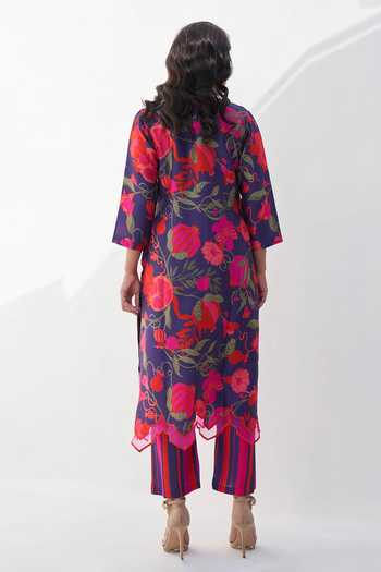 Shop Archana Shah Purple Silk Embroidery Pomegranate Round Vitue Straight Kurta And Pant Set at Aza Fashions Shop_Archana Shah_Purple Silk Embroidery Pomegranate Round Vitue Straight Kurta And Pant Set _at_Aza_Fashions