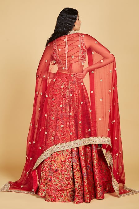 Amrin Khan Banarasi Silk Periwinkle Pattern Bridal Lehenga Set 
