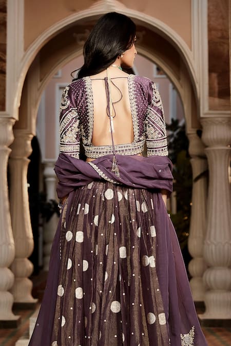 Shop_Matsya_Purple Tissue And Chanderi Embroidery Kashi Floral Motifs Lehenga Set  _at_Aza_Fashions