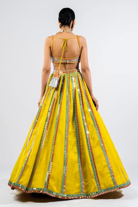 Shop Vvani By Vani Vats Green Georgette, Satin, Organza Sequins Square Neck Stripe Pattern Lehenga Set at Aza Fashions Shop_Vvani By Vani Vats_Green Georgette, Satin, Organza Sequins Square Neck Stripe Pattern Lehenga Set _at_Aza_Fashions