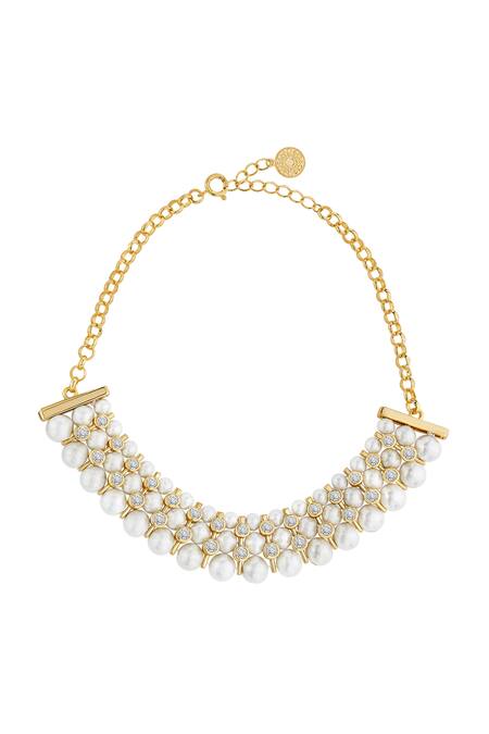 Isharya White Cubic Zirconia Amara Pearl Statement Choker Necklace