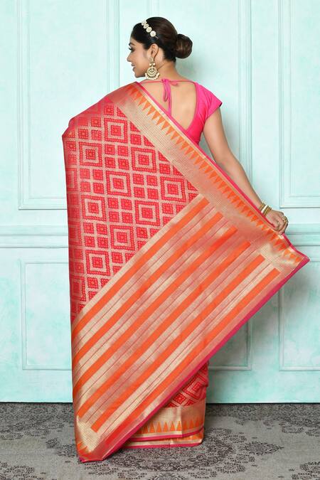 Shop Vishwa By Pinki Sinha Red Cotton Geometric Woven Banarasi Saree at Aza Fashions Shop_Vishwa By Pinki Sinha_Red Cotton Geometric Woven Banarasi Saree_at_Aza_Fashions