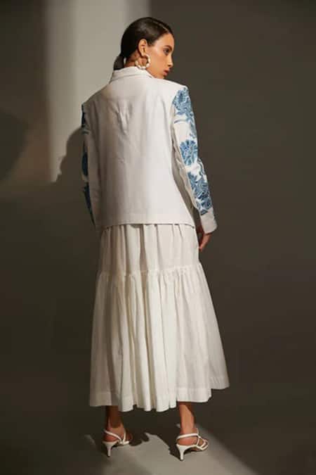 Shop_Betrue_White Linen Embroidery Collared Floral Jacket _at_Aza_Fashions