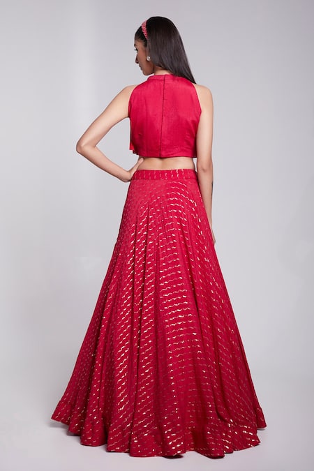 Shop Suruchi Parakh Pink Crepe Ruffles, Sequins High Neck Stripe Pattern Lehenga With Blouse at Aza Fashions Shop_Suruchi Parakh_Pink Crepe Ruffles, Sequins High Neck Stripe Pattern Lehenga With Blouse _at_Aza_Fashions