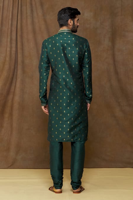 Shop Arihant Rai Sinha Green Jacquard, Silk, Chanderi Embroidery Floral Pattern Banarasi Kurta Set at Aza Fashions Shop_Arihant Rai Sinha_Green Jacquard, Silk, Chanderi Embroidery Floral Pattern Banarasi Kurta Set_at_Aza_Fashions