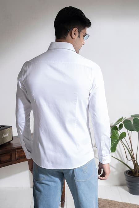 Shop Abkasa White Cotton Embroidery Hound Shirt at Aza Fashions Shop_Abkasa_White Cotton Embroidery Hound Shirt _at_Aza_Fashions