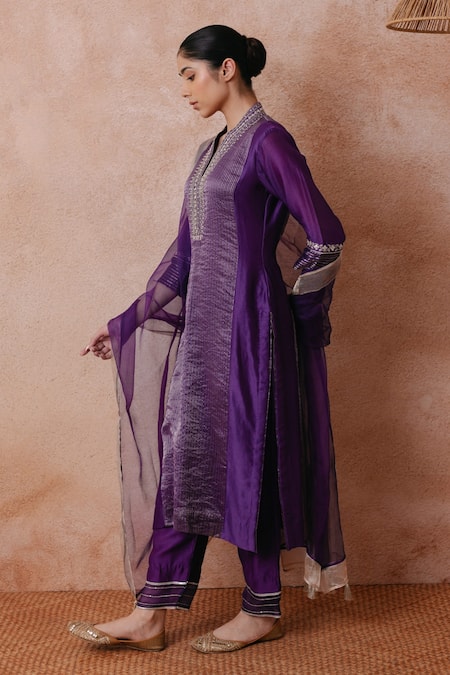 Label Mansi Nagdev Madiha Chanderi Panelled Kurta Palazzo Set 