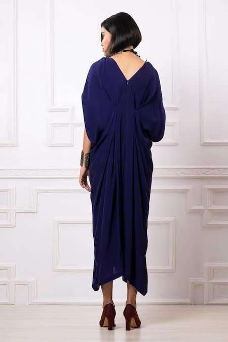 Shop Megha Garg Blue Crepe Sequins V-neck Draped Kaftan Jumpsuit at Aza Fashions Shop_Megha Garg_Blue Crepe Sequins V-neck Draped Kaftan Jumpsuit _at_Aza_Fashions