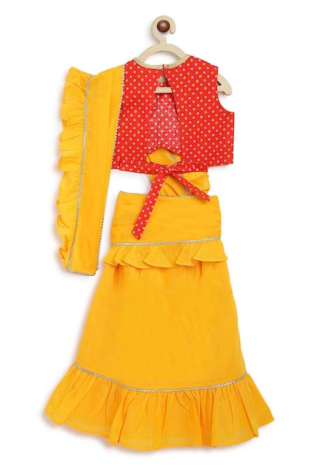 Tiber Taber Pre-Stitched Saree With Bandhani Print Blouse 