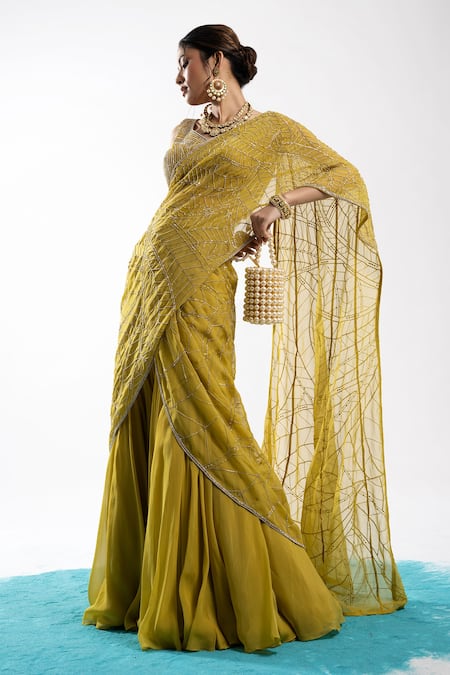 Charu And Vasundhara Esrat Pre-Draped Lehenga Saree With Blouse 