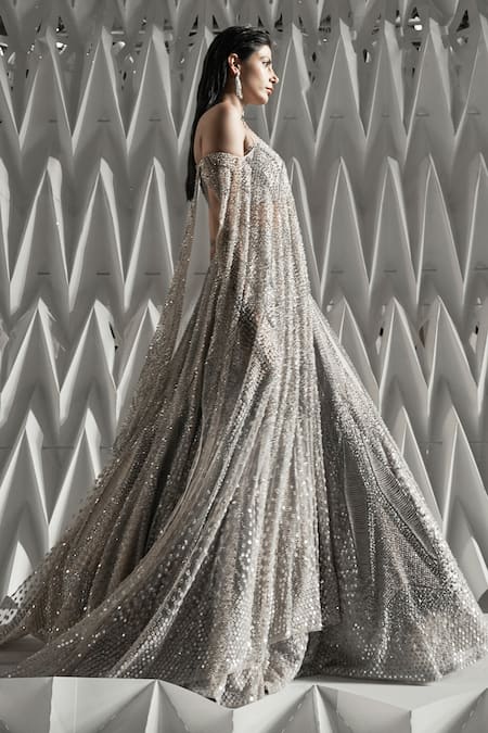 Shop_Rohit Gandhi + Rahul Khanna_Purple Clerest Embellished Cape _at_Aza_Fashions
