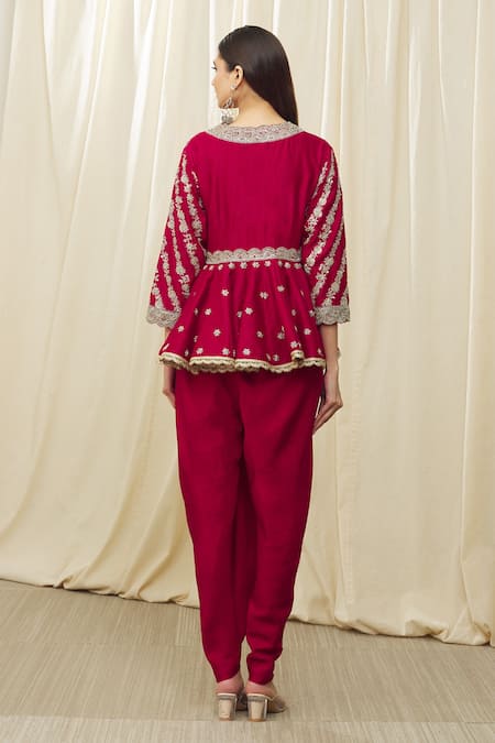 Jayanti Reddy Embroidered Peplum Top & Dhoti Pant Set 