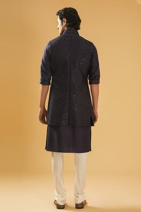 Raghavendra Rathore Blue Sequin Embellished Blue Bundi Jacket 