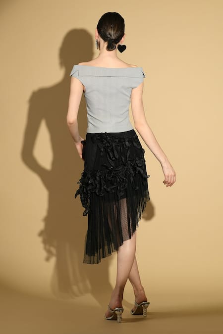 Shop Geisha Designs Grey Viscose Solid One Shoulder Top And Ruffled Skirt Set at Aza Fashions Shop_Geisha Designs_Grey Viscose Solid One Shoulder Top And Ruffled Skirt Set _at_Aza_Fashions