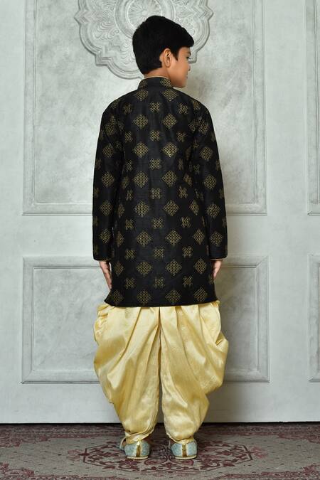 Shop Petite Pomme Black Silk Embroidery Bloom Kurta And Patiala Pant Set at Aza Fashions Shop_Petite Pomme_Black Silk Embroidery Bloom Kurta And Patiala Pant Set _at_Aza_Fashions