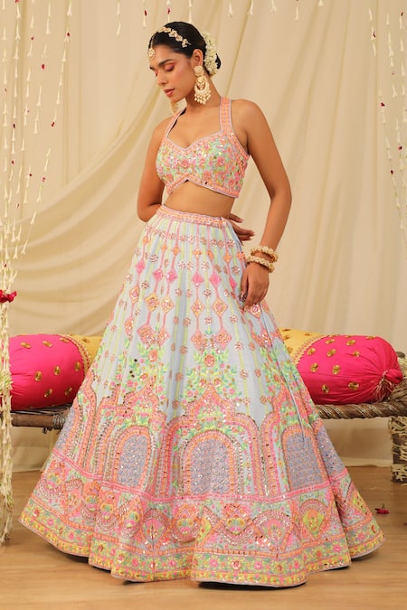 Rajbinder Chahal Floral Embroidered Lehenga And Blouse Set 