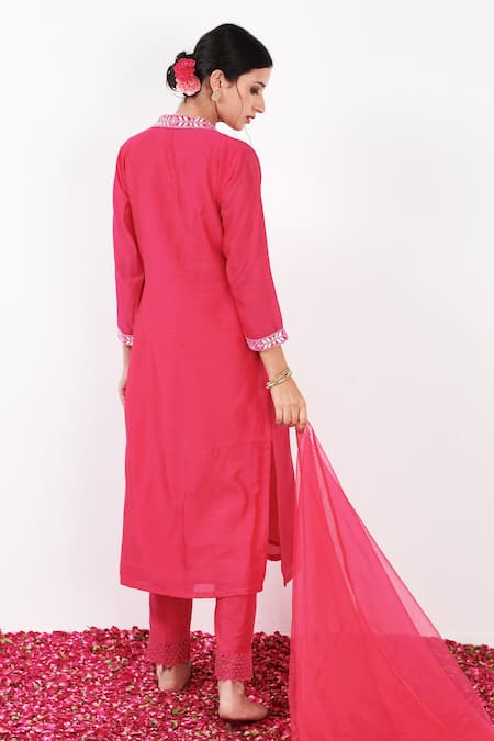 Shop Label Flamingo By Vrinda Pink Cotton, Silk, Organza Pearls, Sequins, Pintuck Bodice Kurta Pant Set at Aza Fashions Shop_Label Flamingo By Vrinda_Pink Cotton, Silk, Organza Pearls, Sequins, Pintuck Bodice Kurta Pant Set _at_Aza_Fashions