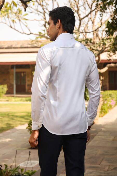 Shop_Raw & Rustic by Niti Bothra_White Cotton Embroidery Solid Handcrafted Shirt _at_Aza_Fashions