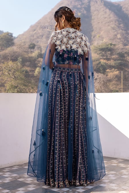 Suruchi Parakh Pearl Embroidered Cape Flared Pant Set 