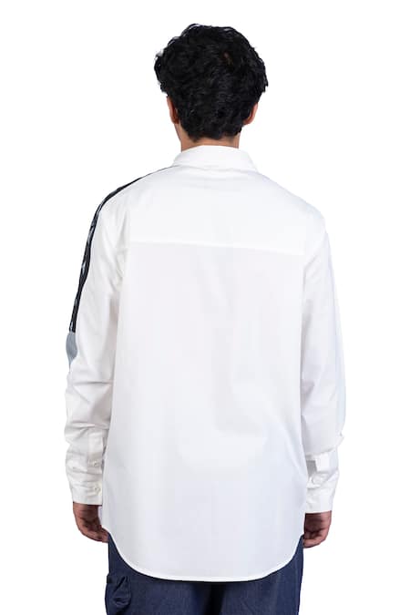 Shop_Theorem_White Cotton Panelled Shirt _at_Aza_Fashions