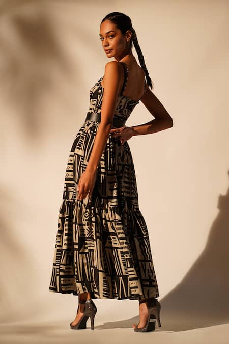 Nikita Mhaisalkar Abstract Print Tiered Gown 