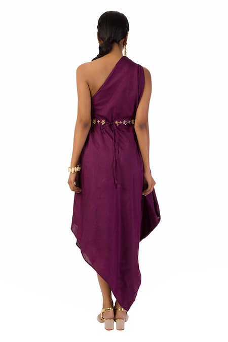 Meghna Shah One Shoulder Embroidered Draped Dress 