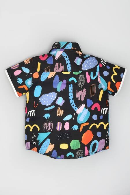 Shop LA Dee DA Black Cotton Abstract Print Shirt And Pant Set at Aza Fashions Shop_LA Dee DA_Black Cotton Abstract Print Shirt And Pant Set _at_Aza_Fashions