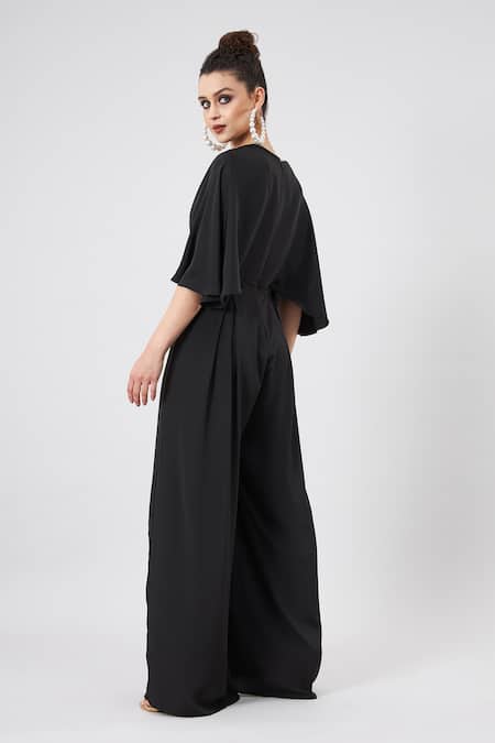 Aakaar Noir Silk Crepe Pleated Jumpsuit 